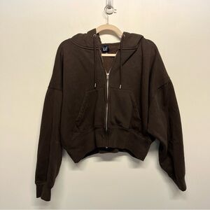 Gap Women's Dark Brown Cropped Hoodie